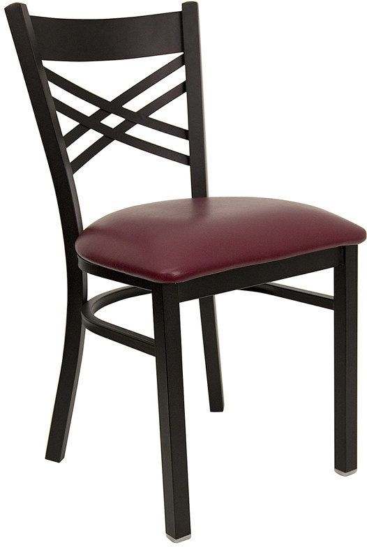 Flash Furniture HERCULES Series Black "X" Back Metal Restaurant Chair Burgundy Vinyl Seat, Model# XU-6FOBXBK-BURV-GG