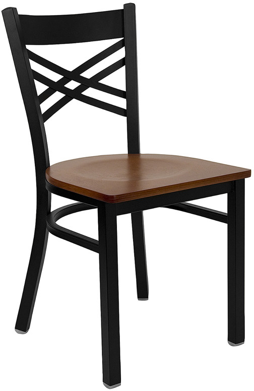 Flash Furniture HERCULES Series Black "X" Back Metal Restaurant Chair Cherry Wood Seat, Model# XU-6FOBXBK-CHYW-GG