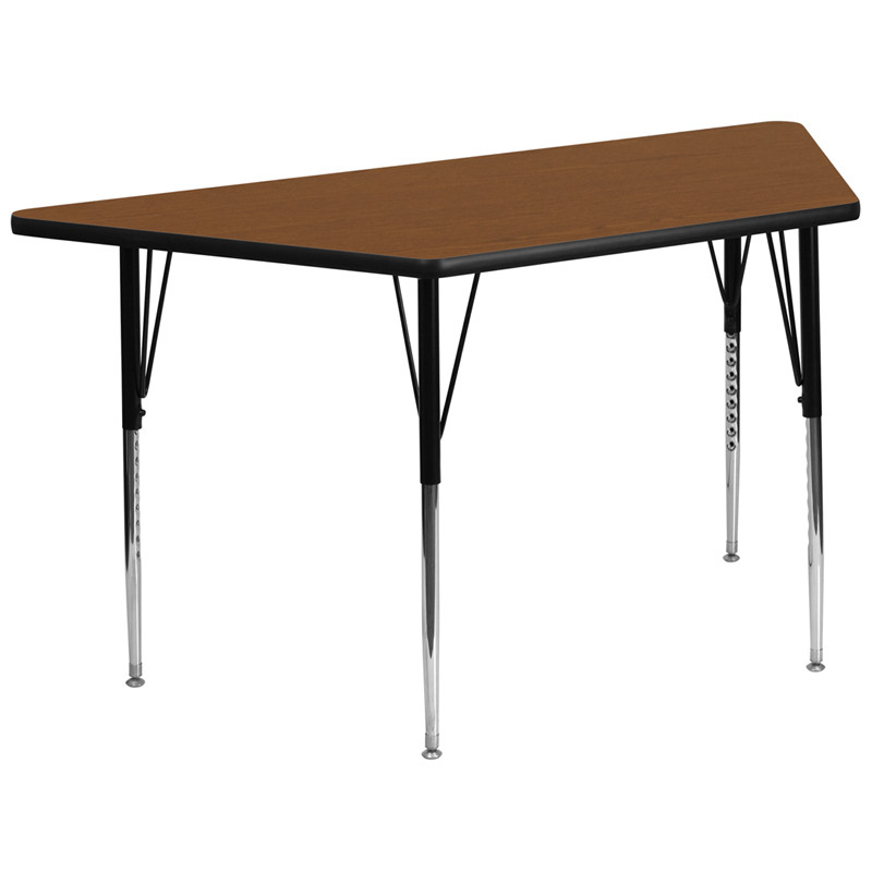 Flash Furniture 29"W x 57"L Trapezoid Oak HP Laminate Activity Table Standard Height Adjustable Legs, Model# XU-A2960-TRAP-OAK-H-A-GG