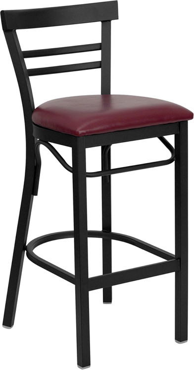 Flash Furniture HERCULES Series Black Two-Slat Ladder Back Metal Restaurant Barstool Burgundy Vinyl Seat, Model# XU-DG6R9BLAD-BAR-BURV-GG