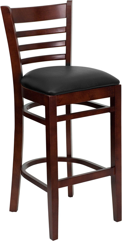 Flash Furniture HERCULES Series Ladder Back Mahogany Wood Restaurant Barstool Black Vinyl Seat, Model# XU-DGW0005BARLAD-MAH-BLKV-GG