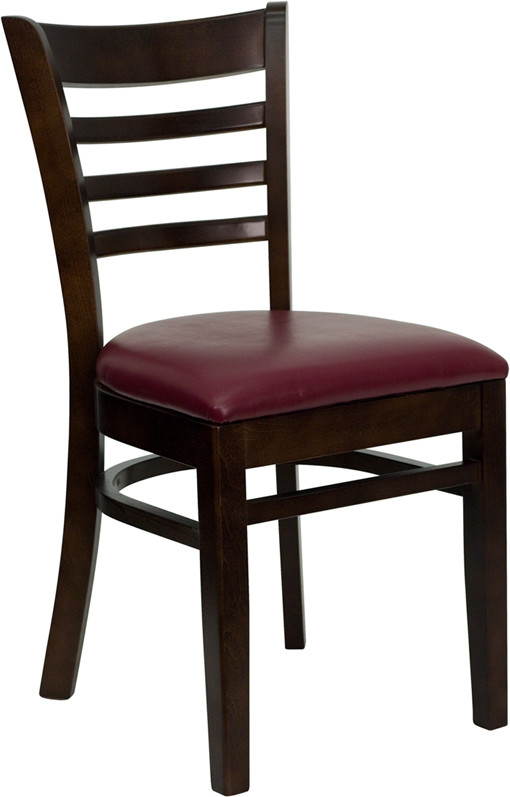 Flash Furniture HERCULES Series Ladder Back Walnut Wood Restaurant Chair Burgundy Vinyl Seat, Model# XU-DGW0005LAD-WAL-BURV-GG