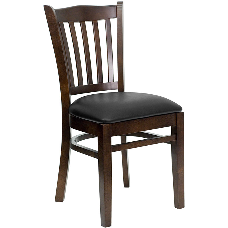 Flash Furniture HERCULES Series Vertical Slat Back Walnut Wood Restaurant Chair Black Vinyl Seat, Model# XU-DGW0008VRT-WAL-BLKV-GG