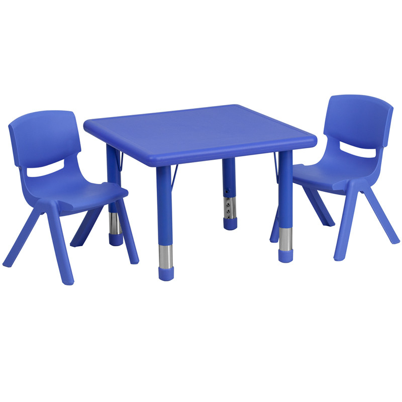 Flash Furniture 24" Square Blue Plastic Height Adjustable Activity Table Set with 2 Chairs, Model# YU-YCX-0023-2-SQR-TBL-BLUE-R-GG