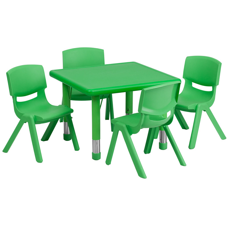 Flash Furniture 24" Square Green Plastic Height Adjustable Activity Table Set with 4 Chairs, Model# YU-YCX-0023-2-SQR-TBL-GREEN-E-GG