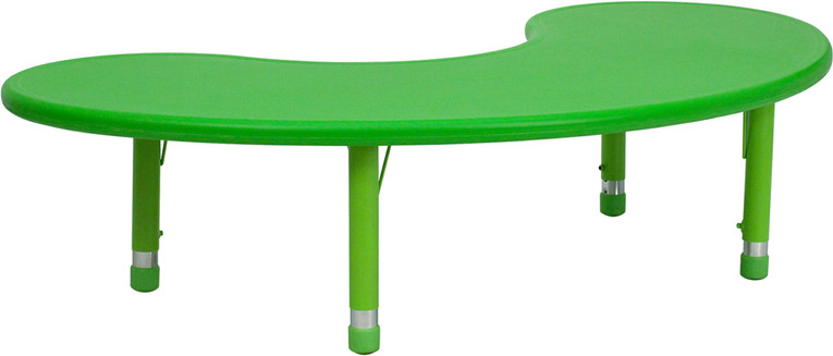 Flash Furniture 35"W x 65"L Half-Moon Green Plastic Height Adjustable Activity Table, Model# YU-YCX-004-2-MOON-TBL-GREEN-GG
