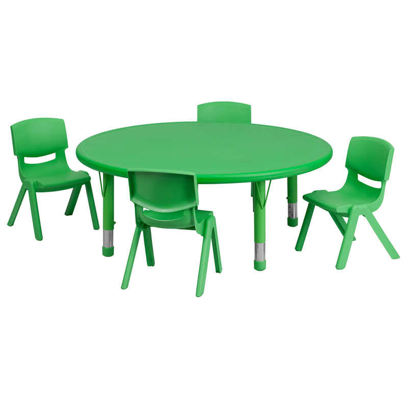 Flash Furniture 45" Round Green Plastic Height Adjustable Activity Table Set with 4 Chairs, Model# YU-YCX-0053-2-ROUND-TBL-GREEN-E-GG