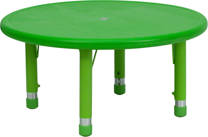 Flash Furniture 33" Round Green Plastic Height Adjustable Activity Table, Model# YU-YCX-007-2-ROUND-TBL-GREEN-GG