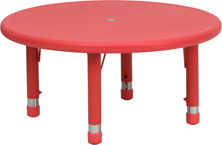 Flash Furniture 33" Round Red Plastic Height Adjustable Activity Table, Model# YU-YCX-007-2-ROUND-TBL-RED-GG