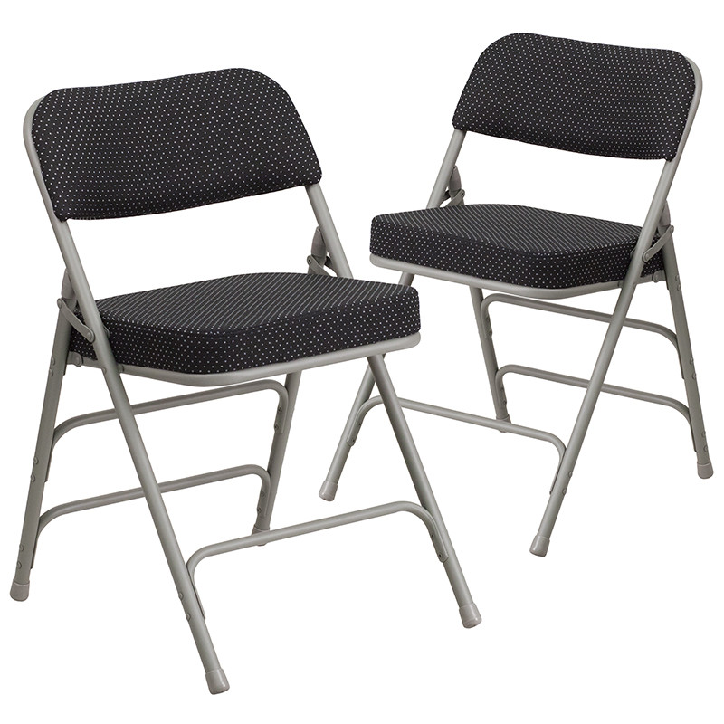 Flash Furniture 2 Pack HERCULES Series Premium Curved Triple Braced & Double Hinged Black Pin-Dot Fabric Metal Folding Chair, Model#