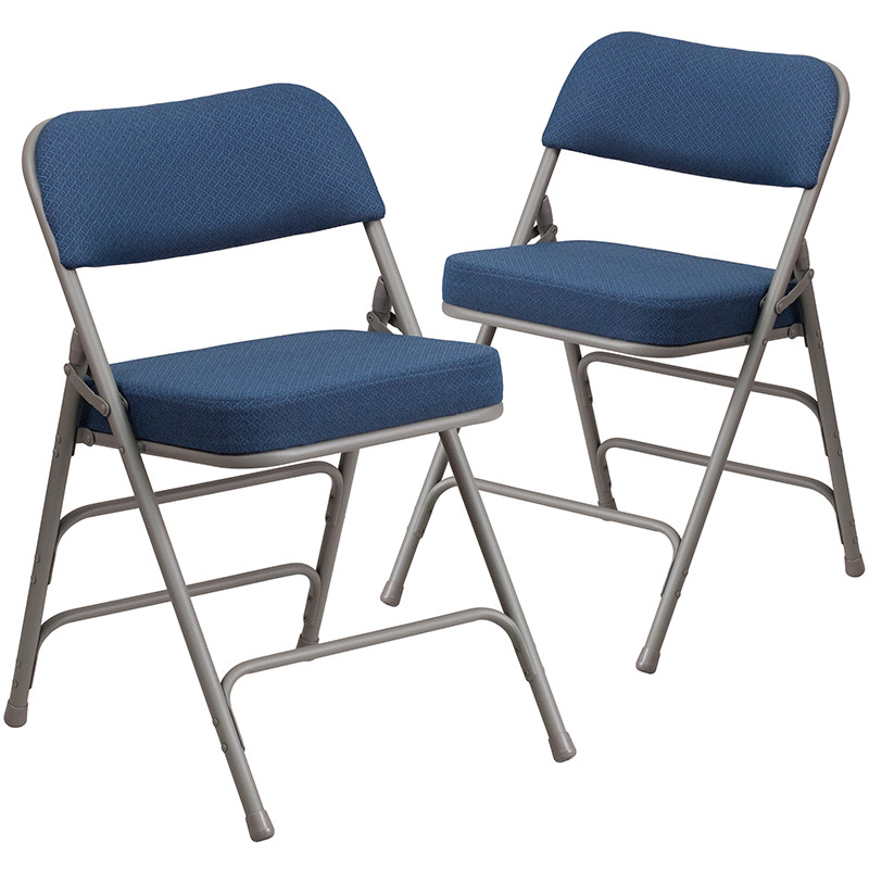 Flash Furniture 2 Pack HERCULES Series Premium Curved Triple Braced & Double Hinged Navy Fabric Metal Folding Chair, Model# 2-AW-MC320AF-NVY-GG