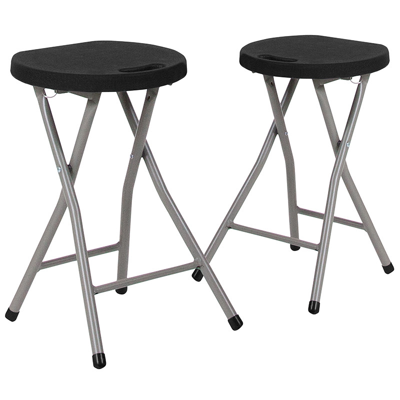 Flash Furniture 2 Pack Foldable Stool with Black Plastic Seat and Titanium Gray Frame, Model# 2-DAD-YCD-30-GG
