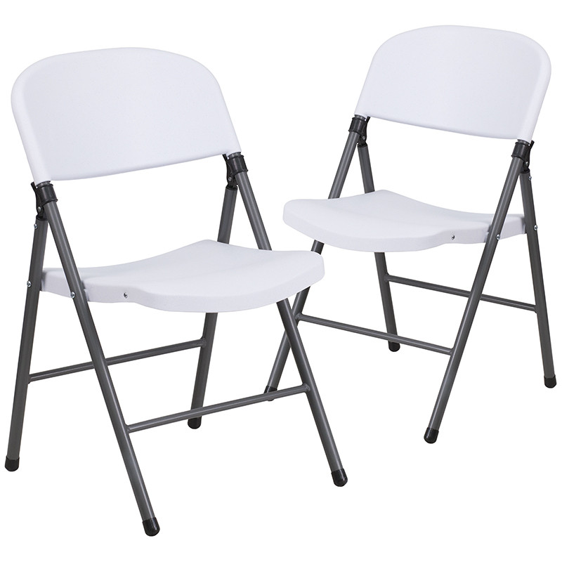 Flash Furniture 2 Pack HERCULES Series 330 lb. Capacity Granite White Plastic Folding Chair with Charcoal Frame, Model# 2-DAD-YCD-50-WH-GG
