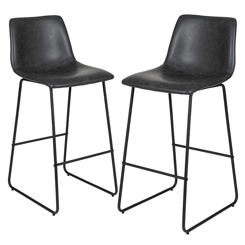 Flash Furniture 30 inch LeatherSoft Bar Height Barstools in Gray, Set of 2, Model# 2-ET-ER18345-30-GY-GG
