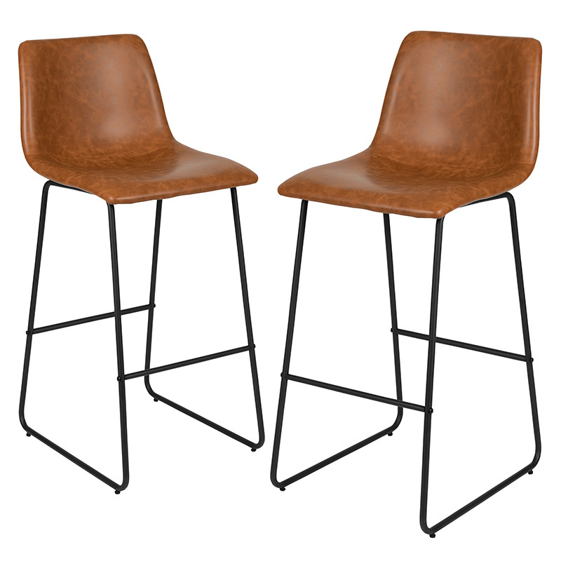 Flash Furniture 30 inch LeatherSoft Bar Height Barstools in Light Brown, Set of 2, Model# 2-ET-ER18345-30-LB-GG