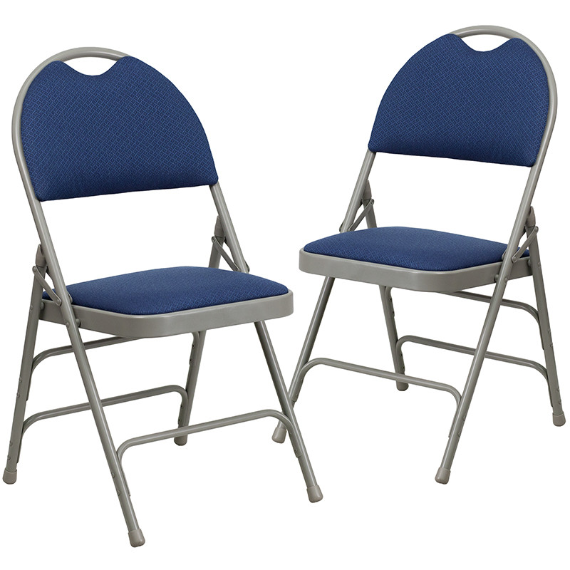 Flash Furniture 2 Pack HERCULES Series Ultra-Premium Triple Braced Navy Fabric Metal Folding Chair with Easy-Carry Handle, Model#