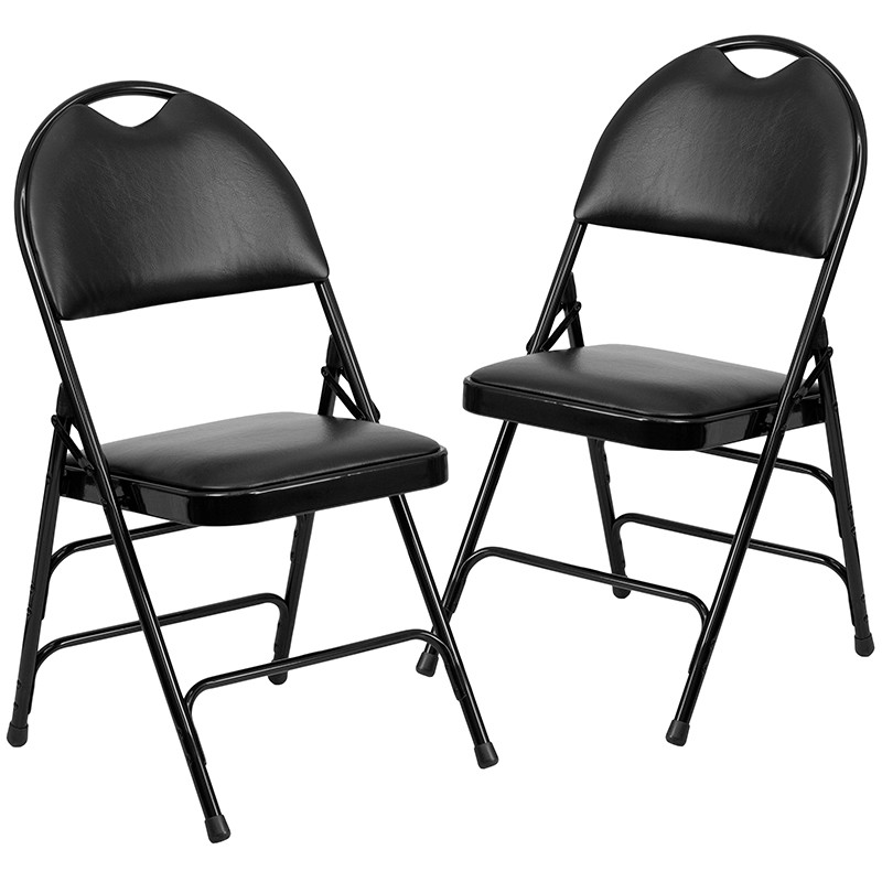 Flash Furniture 2 Pack HERCULES Series Ultra-Premium Triple Braced Black Vinyl Metal Folding Chair with Easy-Carry Handle, Model# 2-HA-MC705AV-3-BK-GG