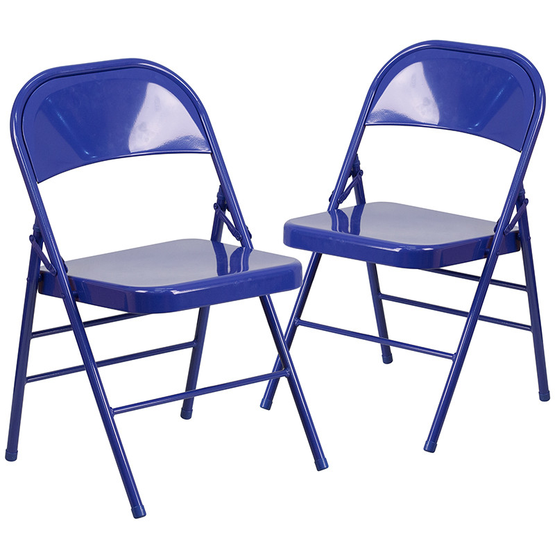 Flash Furniture 2 Pack HERCULES COLORBURST Series Cobalt Blue Triple Braced & Double Hinged Metal Folding Chair, Model# 2-HF3-BLUE-GG