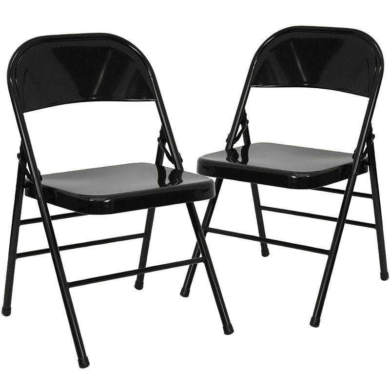 Flash Furniture 2 Pack HERCULES Series Triple Braced & Double Hinged Black Metal Folding Chair, Model# 2-HF3-MC-309AS-BK-GG