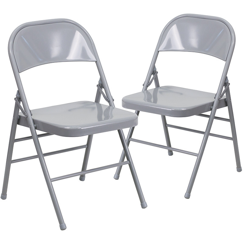 Flash Furniture 2 Pack HERCULES Series Triple Braced & Double Hinged Gray Metal Folding Chair, Model# 2-HF3-MC-309AS-GY-GG