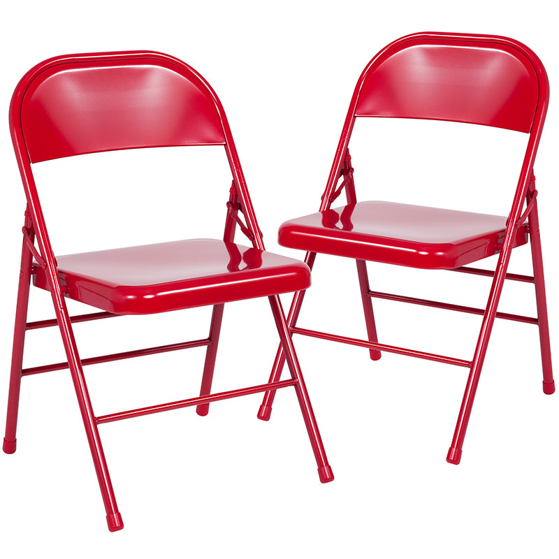 Flash Furniture 2 Pack HERCULES Series Triple Braced & Double Hinged Red Metal Folding Chair, Model# 2-HF3-MC-309AS-RED-GG