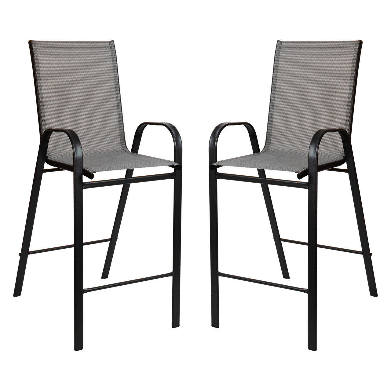 Flash Furniture 2 Pack Brazos Series Gray Outdoor Barstools with Flex Comfort Material and Metal Frame, Model# 2-JJ-092H-GR-GG
