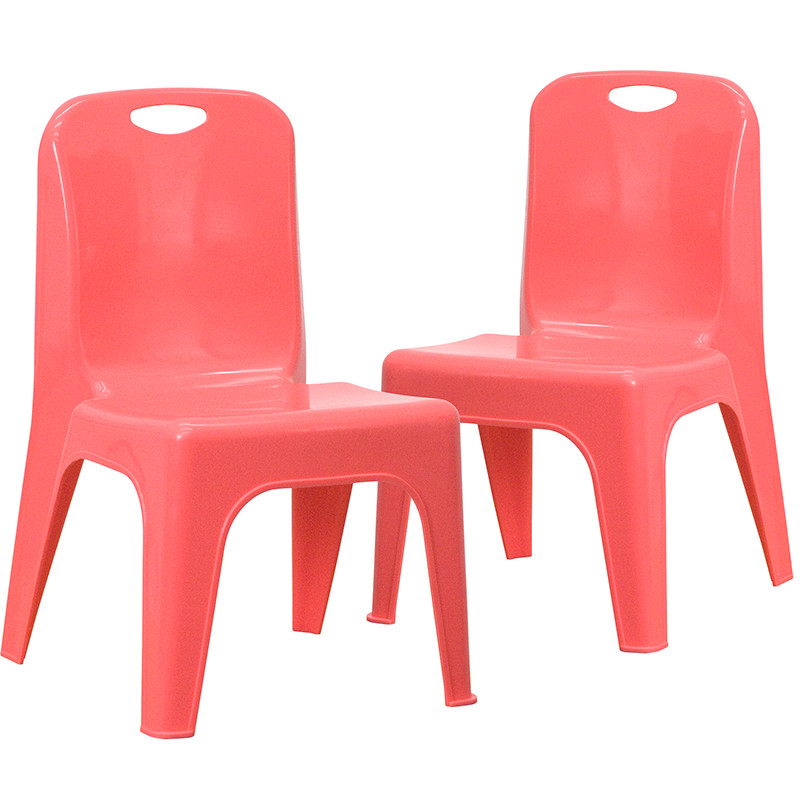Flash Furniture 2 Pack Red Plastic Stackable School Chair with Carrying Handle and 11" Seat Height, Model# 2-YU-YCX-011-RED-GG