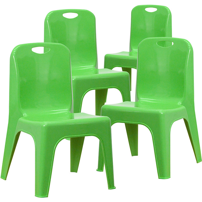 Flash Furniture 4 Pack Green Plastic Stackable School Chair with Carrying Handle and 11" Seat Height, Model# 4-YU-YCX-011-GREEN-GG
