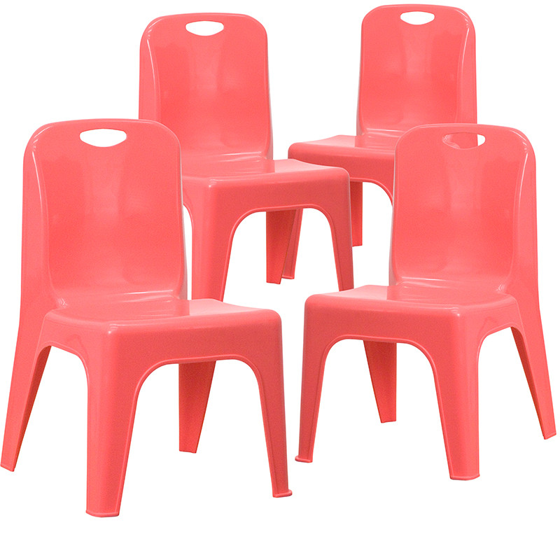 Flash Furniture 4 Pack Red Plastic Stackable School Chair with Carrying Handle and 11" Seat Height, Model# 4-YU-YCX-011-RED-GG