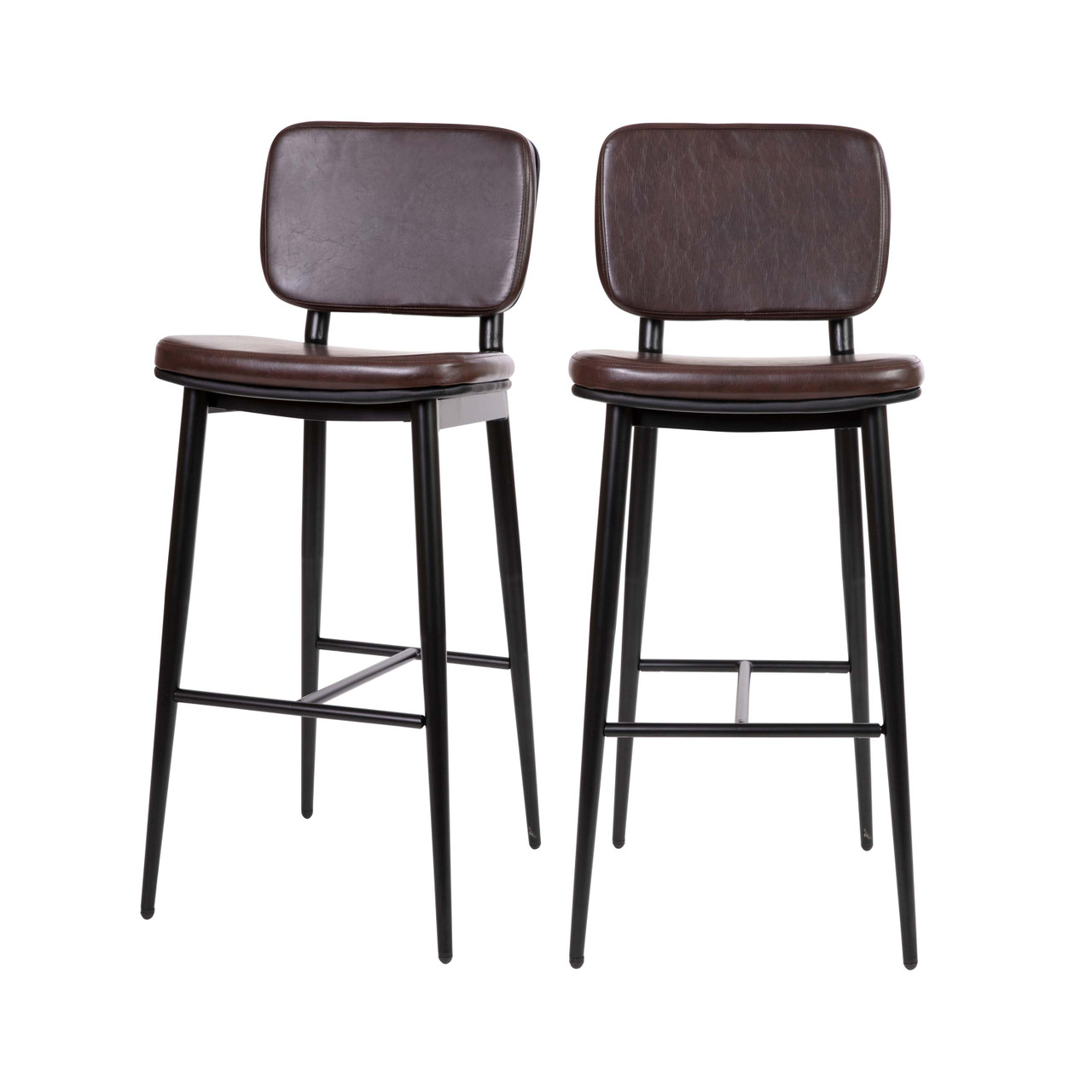 Flash Furniture Kenzie Commercial Grade Mid-Back Barstools Brown LeatherSoft Upholstery Black Iron Frame with Integrated Footrest Set of 2, Model#