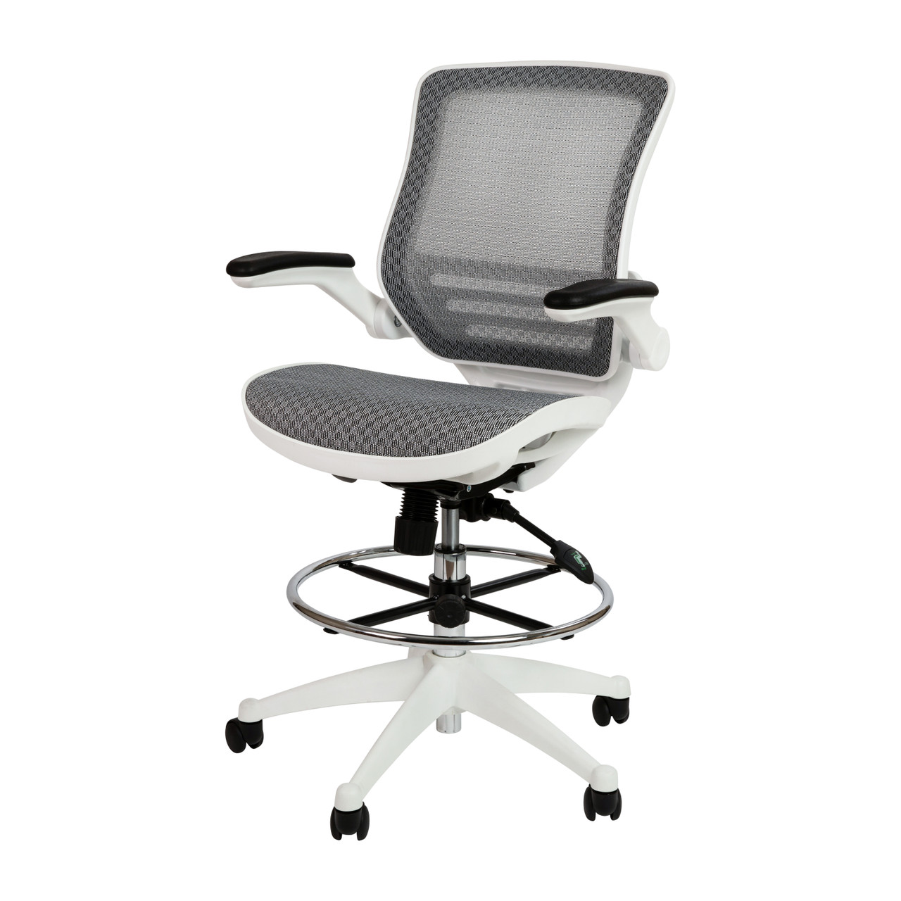 Flash Furniture Mid-Back Transparent Gray Mesh Drafting Chair with White Frame and Flip-Up Arms, Model# BL-LB-8801X-D-GR-WH-GG