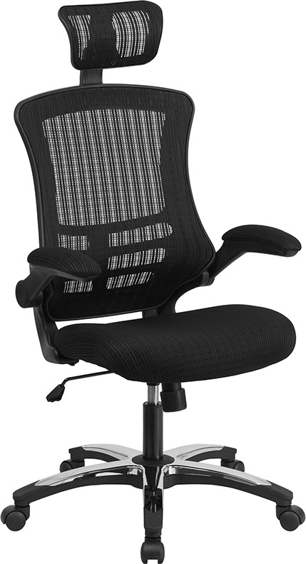 Flash Furniture High-Back Black Mesh Swivel Ergonomic Executive Office Chair with Flip-Up Arms and Adjustable Headrest, BIFMA Certified, Model#