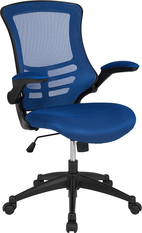 Flash Furniture Mid-Back Blue Mesh Swivel Ergonomic Task Office Chair with Flip-Up Arms, Model# BL-X-5M-BLUE-GG