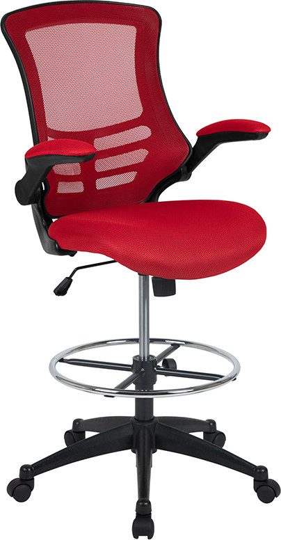 Flash Furniture Mid-Back Red Mesh Ergonomic Drafting Chair with Adjustable Foot Ring and Flip-Up Arms, Model# BL-X-5M-D-RED-GG