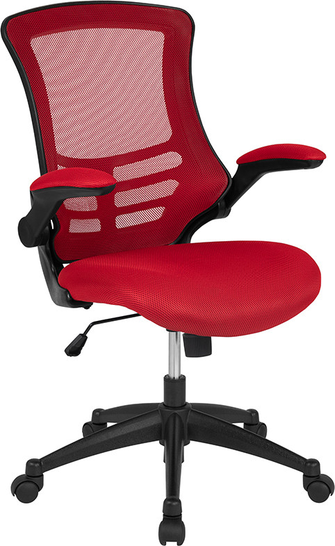 Flash Furniture Mid-Back Red Mesh Swivel Ergonomic Task Office Chair with Flip-Up Arms, Model# BL-X-5M-RED-GG