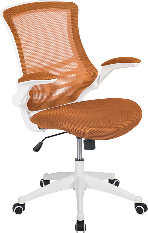 Flash Furniture Mid-Back Tan Mesh Swivel Ergonomic Task Office Chair with White Frame and Flip-Up Arms, Model# BL-X-5M-WH-TAN-GG