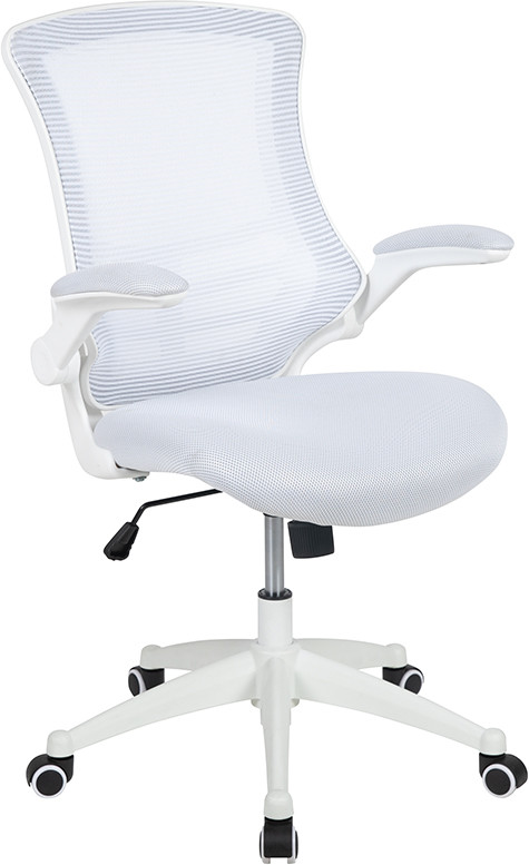 Flash Furniture Mid-Back White Mesh Swivel Ergonomic Task Office Chair with White Frame and Flip-Up Arms, Model# BL-X-5M-WH-WH-GG