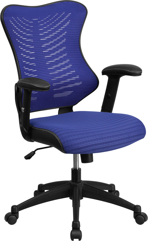 Flash Furniture High Back Designer Blue Mesh Executive Swivel Ergonomic Office Chair with Adjustable Arms, Model# BL-ZP-806-BL-GG