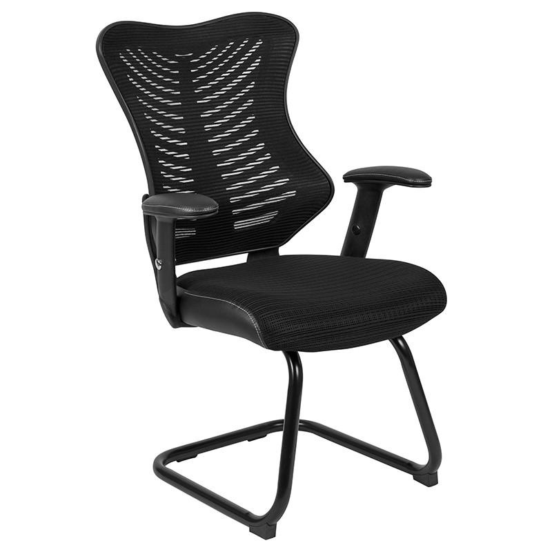 Flash Furniture Designer Black Mesh Sled Base Side Reception Chair with Adjustable Arms, Model# BL-ZP-806C-GG
