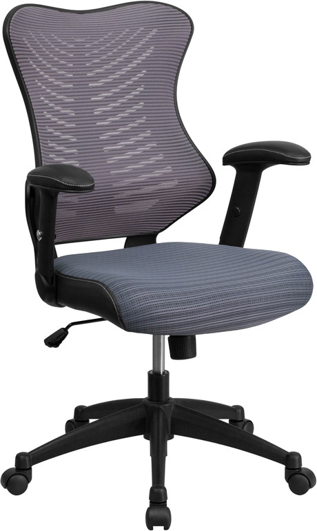 Flash Furniture High Back Designer Gray Mesh Executive Swivel Ergonomic Office Chair with Adjustable Arms, Model# BL-ZP-806-GY-GG