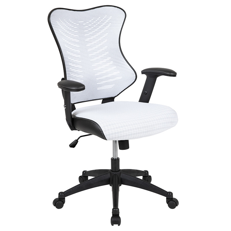 Flash Furniture High Back Designer White Mesh Executive Swivel Ergonomic Office Chair with Adjustable Arms, Model# BL-ZP-806-WH-GG