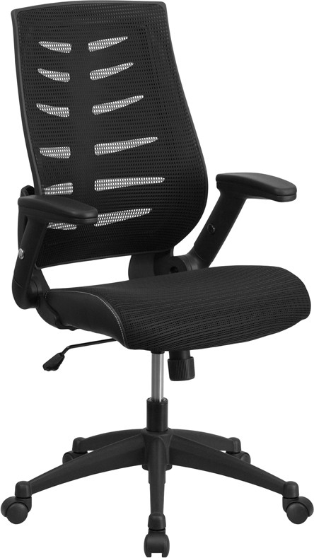 Flash Furniture High Back Designer Black Mesh Executive Swivel Ergonomic Office Chair with Height Adjustable Flip-Up Arms, Model# BL-ZP-809-BK-GG