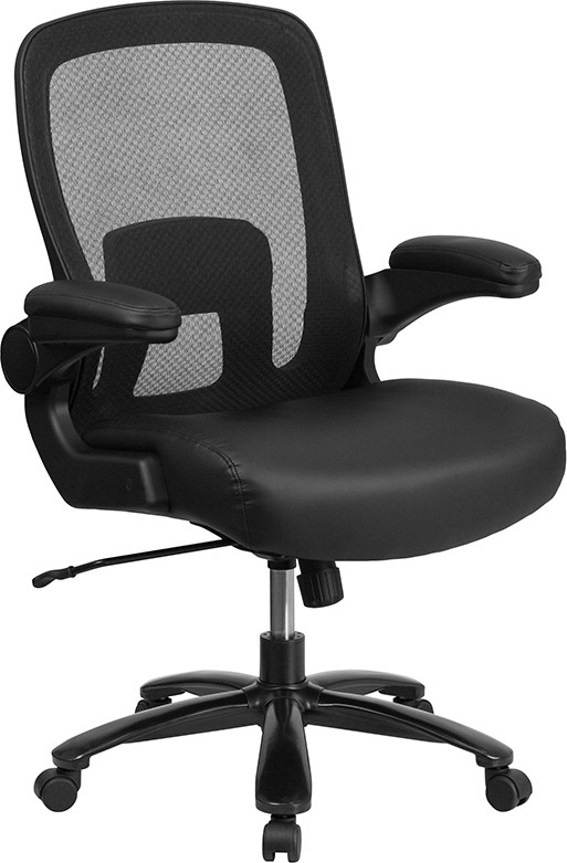 Flash Furniture HERCULES Series Big & Tall 500 lb. Rated Black Mesh/LeatherSoft Executive Ergonomic Office Chair with Adjustable Lumbar, Model#