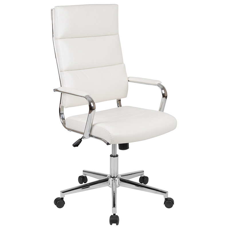 Flash Furniture High Back White LeatherSoft Contemporary Panel Executive Swivel Office Chair, Model# BT-20595H-2-WH-GG