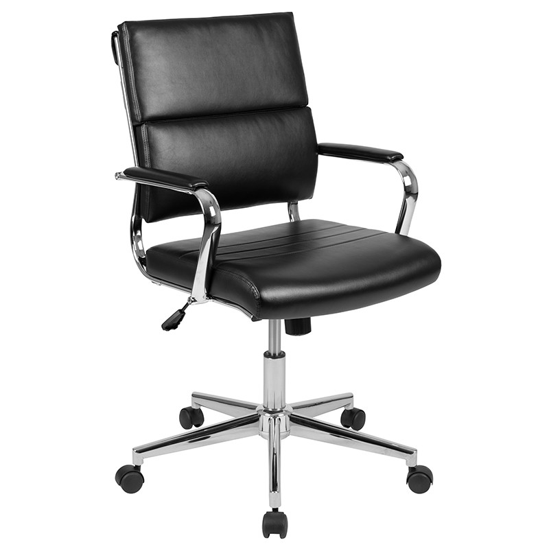 Flash Furniture Mid-Back Black LeatherSoft Contemporary Panel Executive Swivel Office Chair, Model# BT-20595M-2-BK-GG
