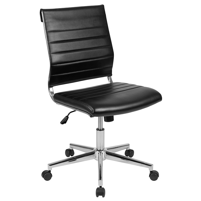 Flash Furniture Mid-Back Armless Black LeatherSoft Contemporary Ribbed Executive Swivel Office Chair, Model# BT-20595M-NA-BK-GG