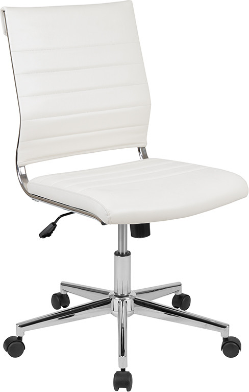Flash Furniture Mid-Back Armless White LeatherSoft Contemporary Ribbed Executive Swivel Office Chair, Model# BT-20595M-NA-WH-GG