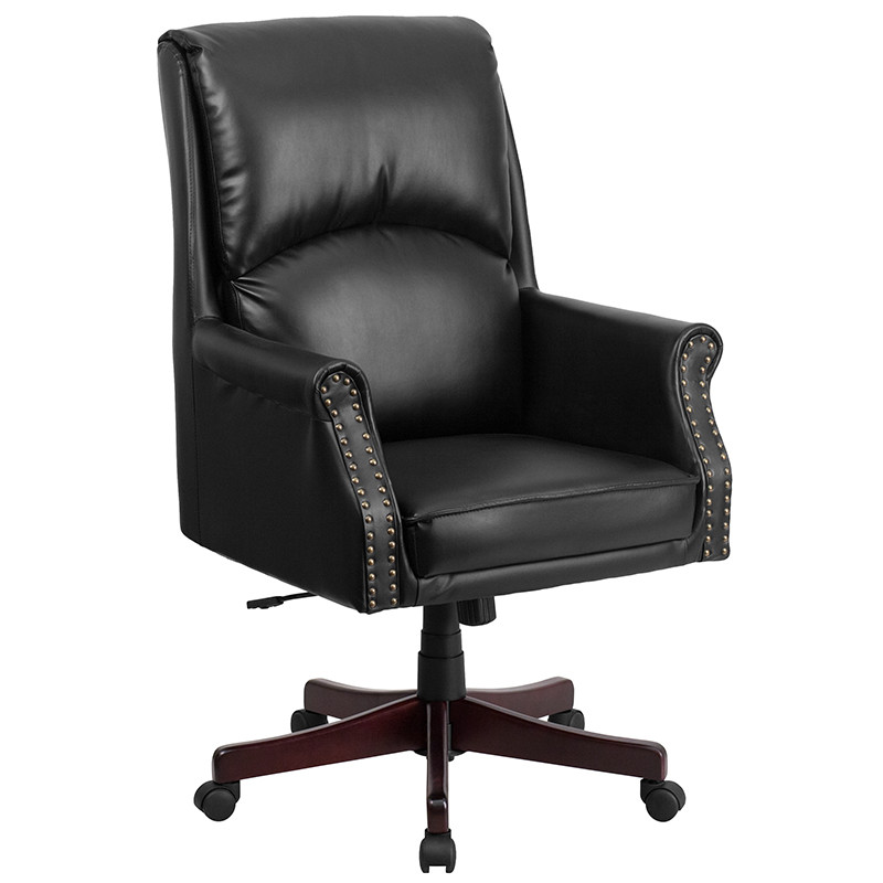 Flash Furniture High Back Pillow Back Black LeatherSoft Executive Swivel Office Chair with Arms, Model# BT-9025H-2-GG