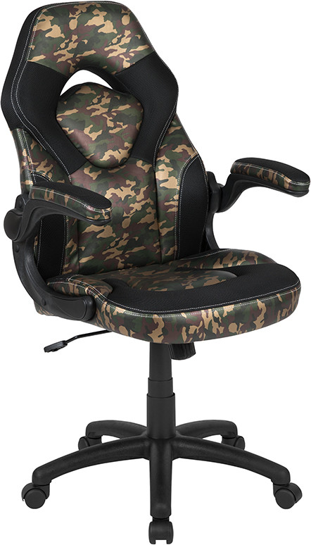 Flash Furniture X10 Gaming Chair Racing Office Ergonomic Computer PC Adjustable Swivel Chair with Flip-up Arms, Camouflage/Black LeatherSoft, Model#