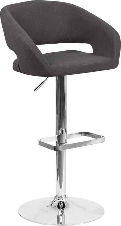 Flash Furniture Contemporary Charcoal Fabric Adjustable Height Barstool with Rounded Mid-Back and Chrome Base, Model# CH-122070-BKFAB-GG